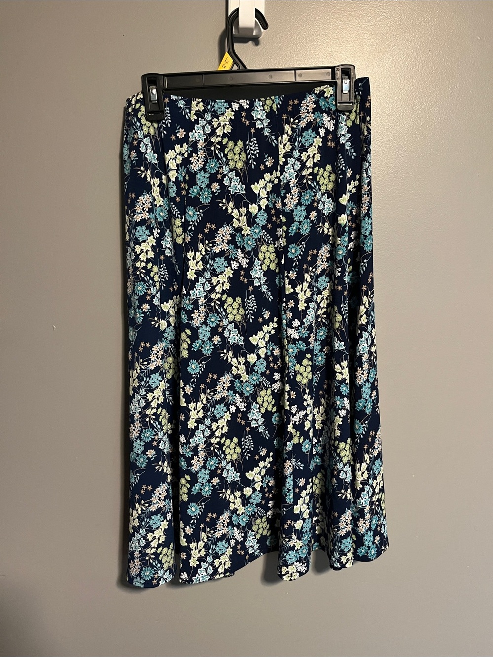 Navy Floral A-Line Midi Skirt